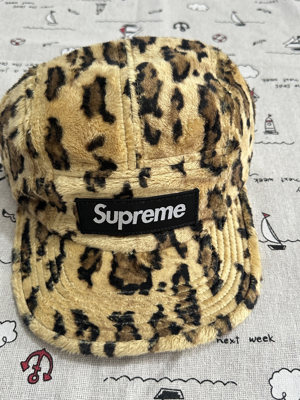 Supreme Leopard Print Plush Camp Cap